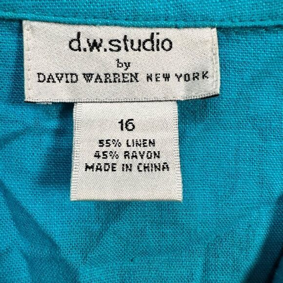 Vintage D.W. Studio 90s Plus Size Teal Button Down Collard Blouse Top - Size 16 - Picture 4 of 5